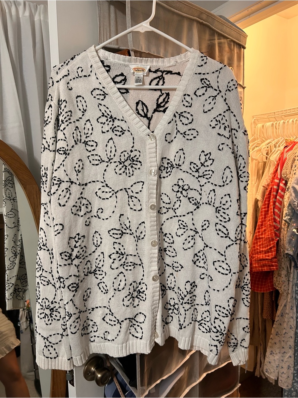 Talbots White Floral Pattern Button-Up Women's Cardigan Sweater